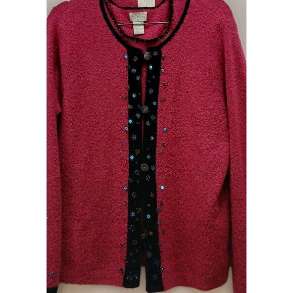 Vintage Dark Pink Sequin Cardigan & Tank Set Women’s M Wool Blend Elegant - Picture 4 of 10